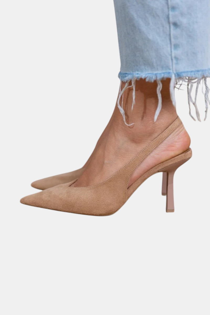 Viveca | Women's Pointed Toe Slingback Heels - Beige - Image 1