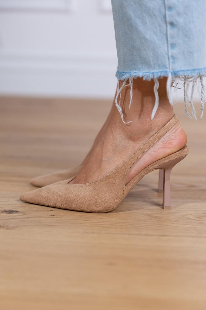 Viveca | Women's Pointed Toe Slingback Heels - Beige - Image 2