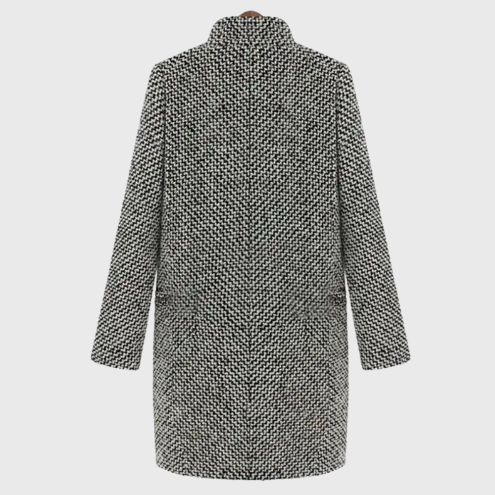 Viviana | Women's Houndstooth Double Breasted Coat - Black - Image 2