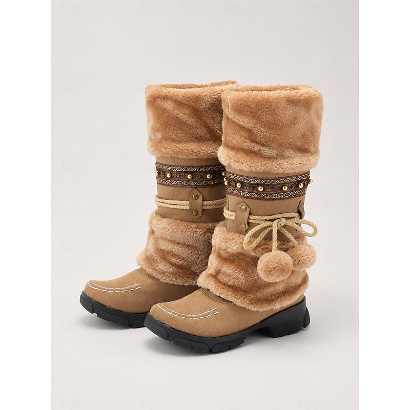 Vornella | Women's Fur Lined Winter Boots - Camel - Image 1