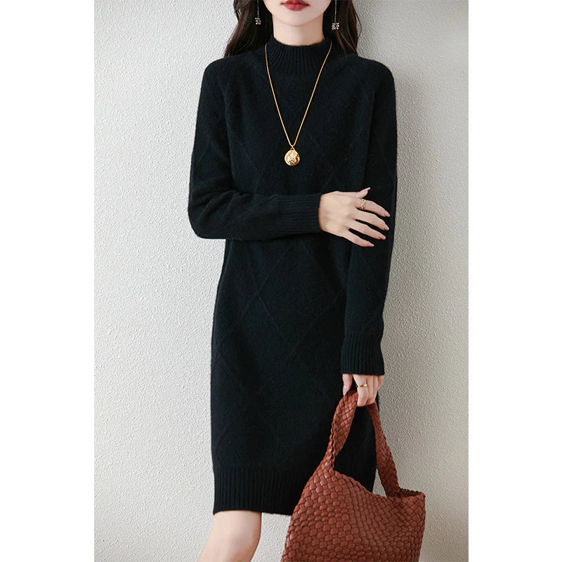 Vornwyn | Women's Turtleneck Ribbed Jumper Dress - Burgundy - Image 2