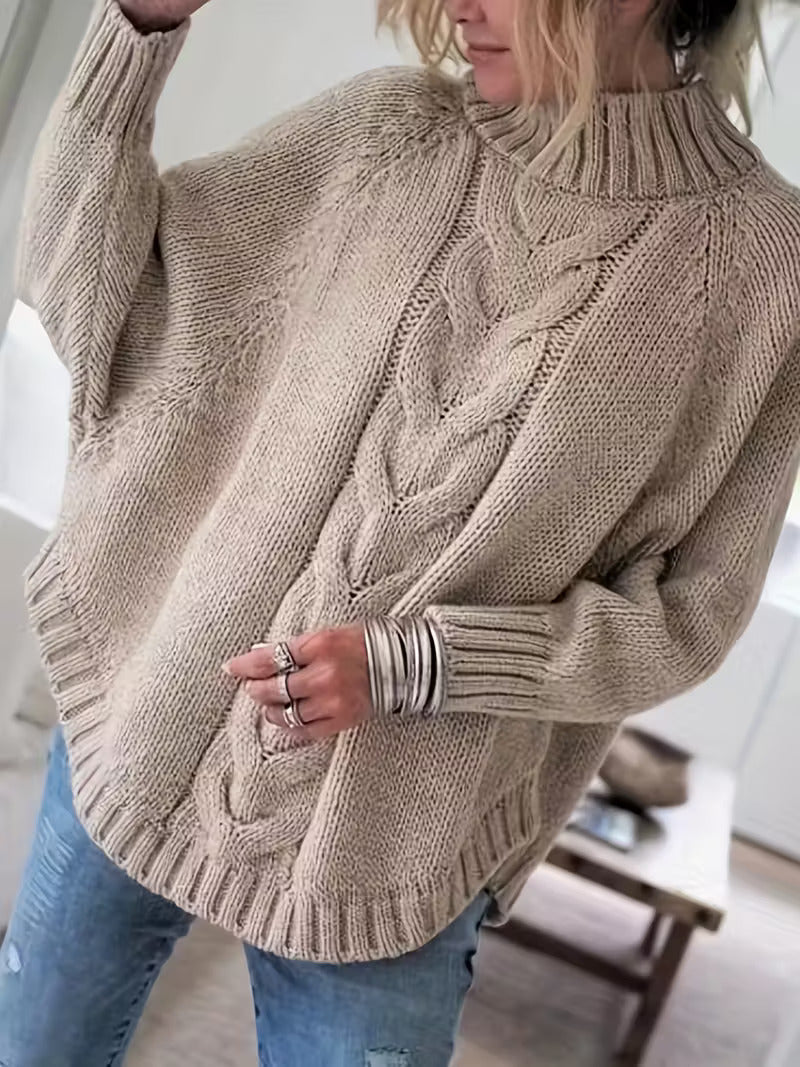 Welvorn | Women's Chunky Cable Knit Jumper - Beige - Image 1