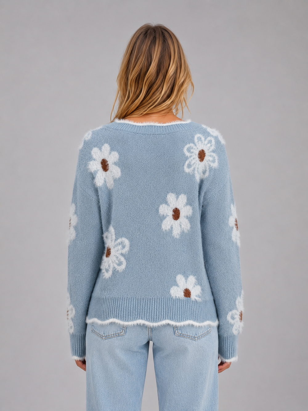 Winslow | Women's Soft Knit V-Neck Jumper - Light Blue - Image 2