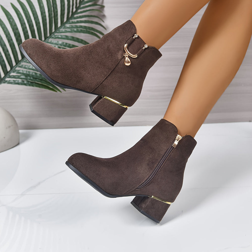 Wren | Women's Block Heel Ankle Boot with Side Zip - Dark Brown - Image 2