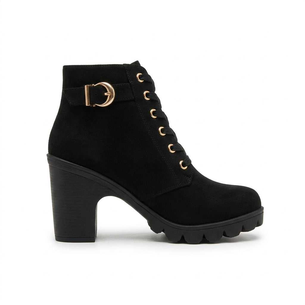 Wrenara | Women's Lace-Up Block Heel Ankle Boots - Black - Image 1