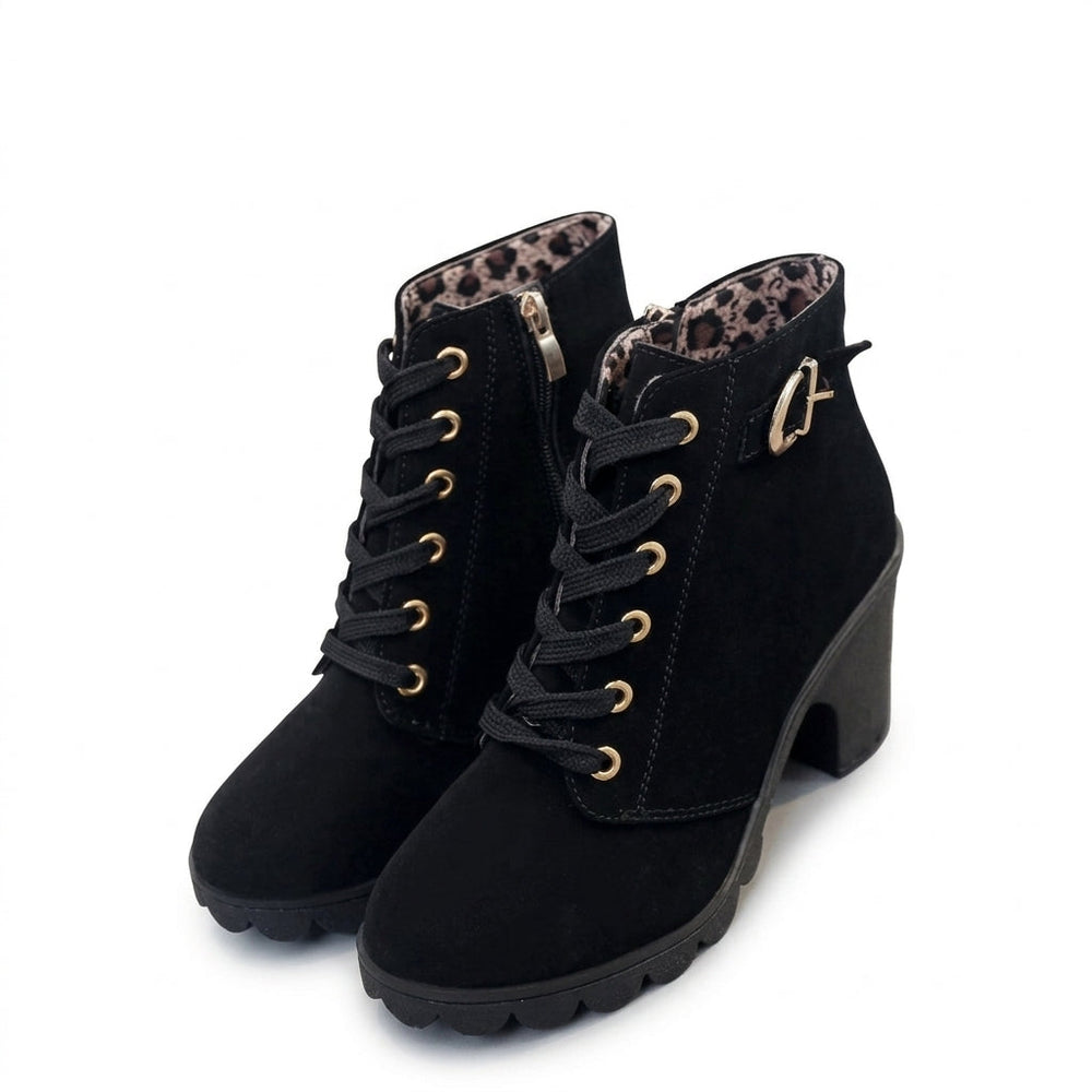 Wrenara | Women's Lace-Up Block Heel Ankle Boots - Black - Image 2