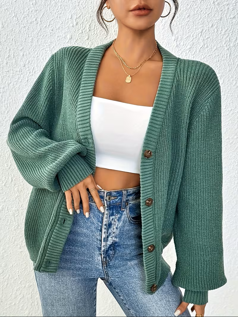 Wrenley | Women's Oversized Cardigan Knit Jacket - Teal - Image 1