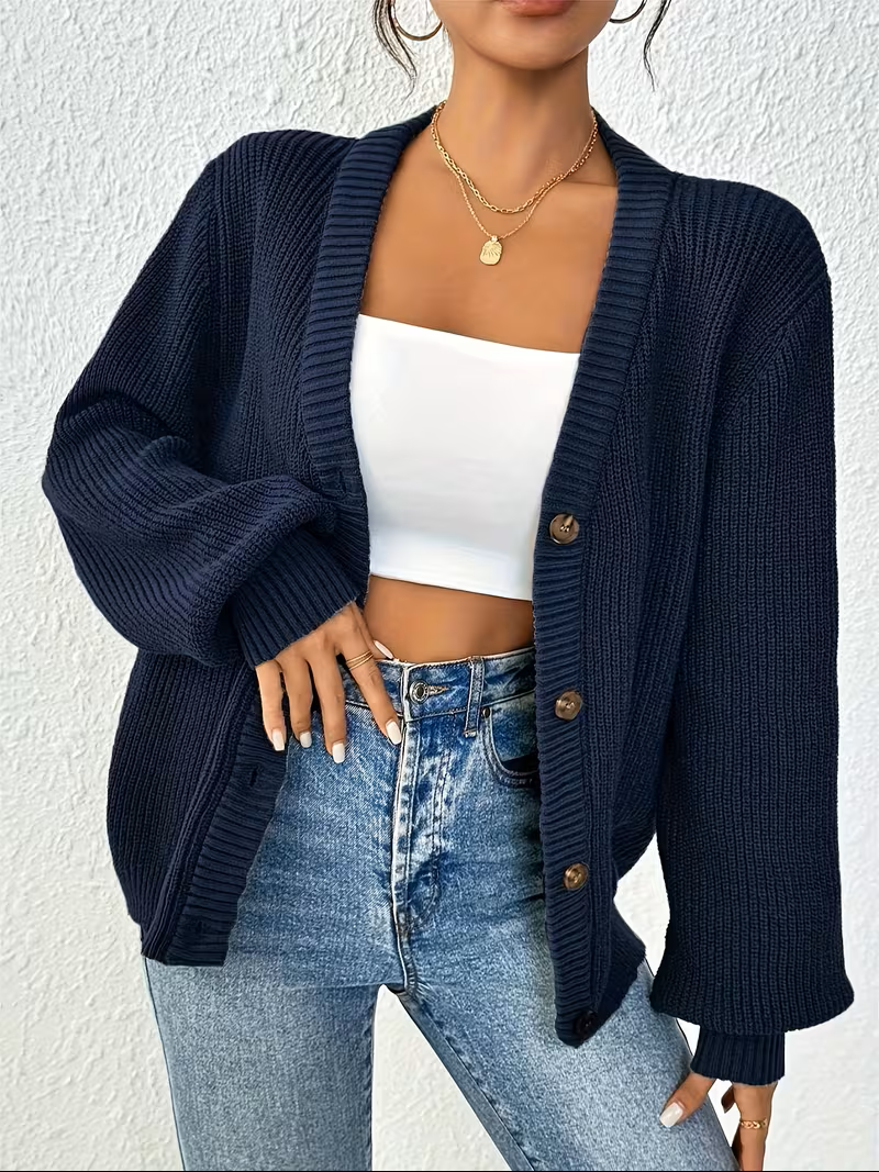 Wrenley | Women's Oversized Cardigan Knit Jacket - Teal - Image 2