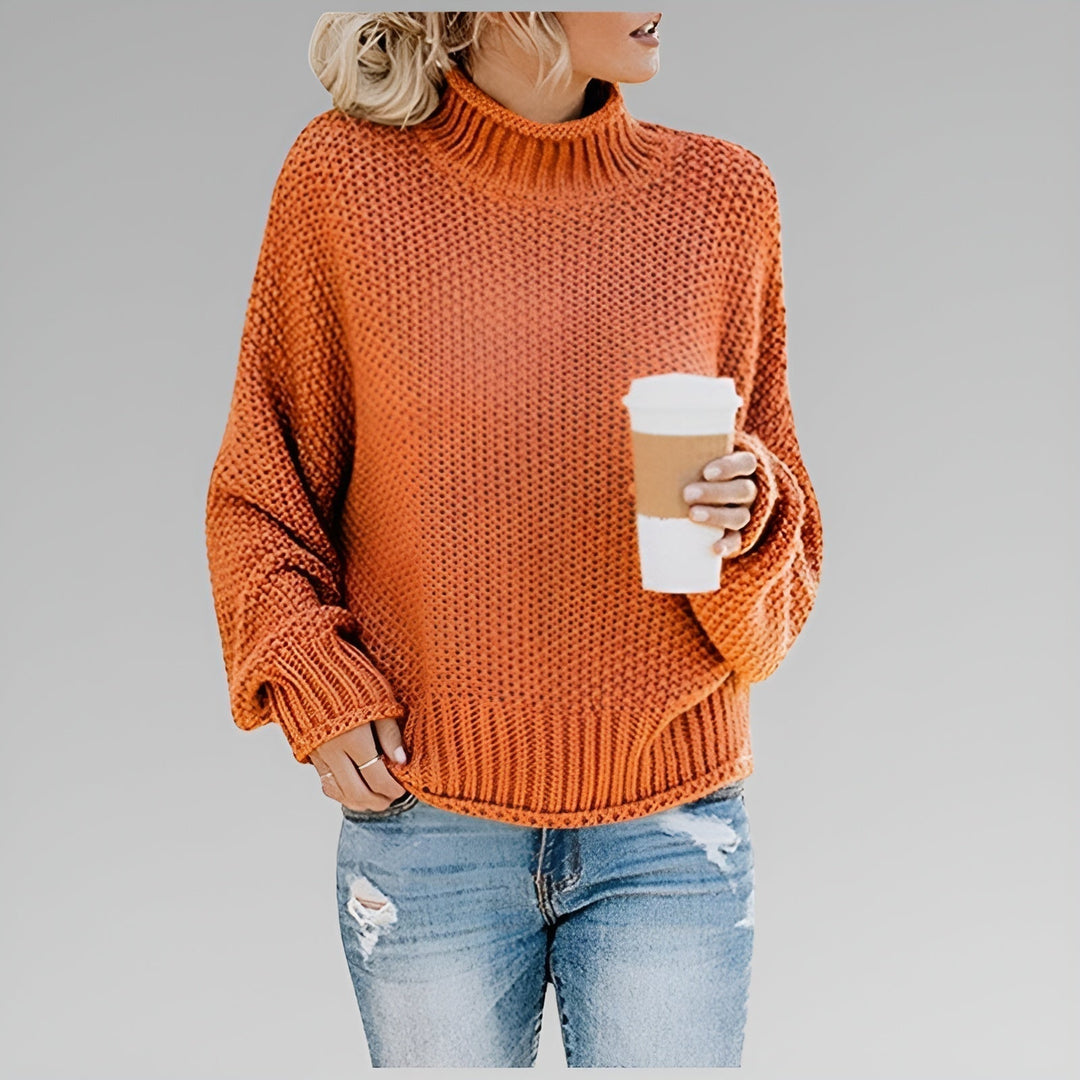 Wrenmoor | Women's Chunky Knit Jumper Mock Turtleneck - Orange - Image 1