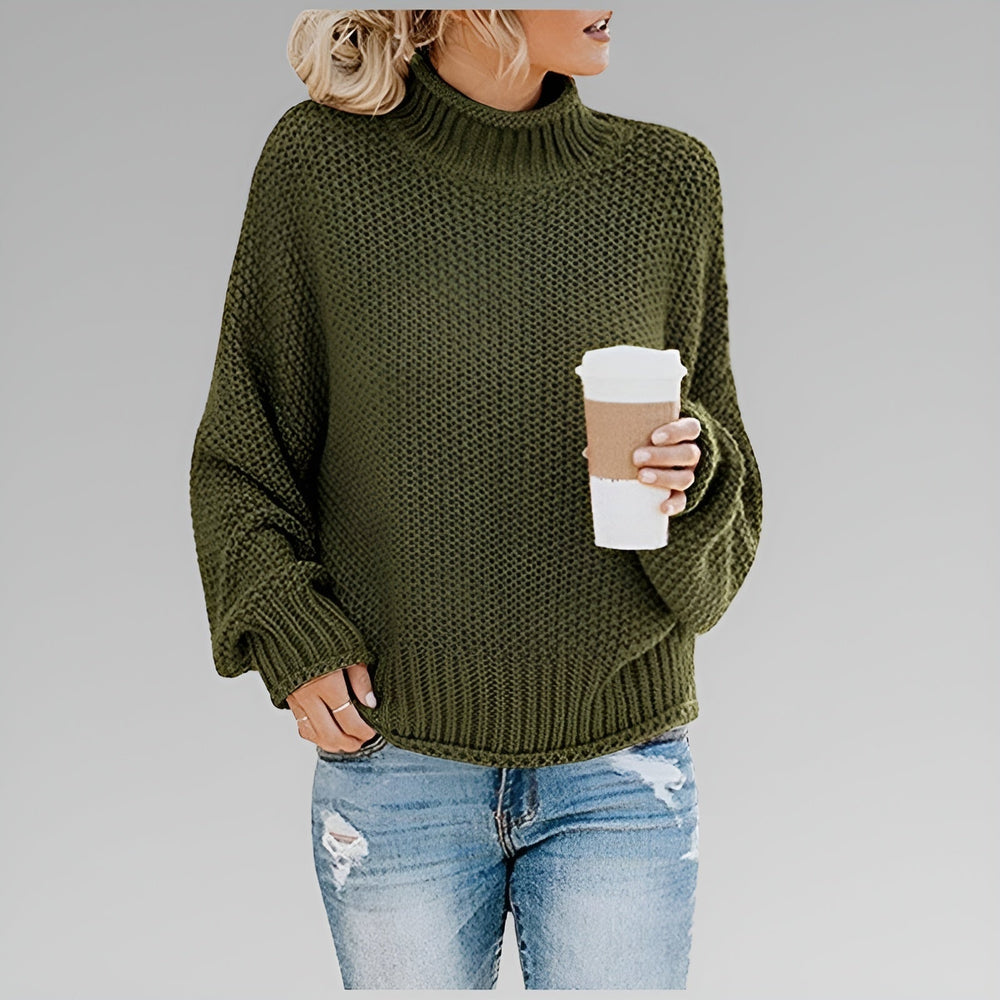 Wrenmoor | Women's Chunky Knit Jumper Mock Turtleneck - Orange - Image 2