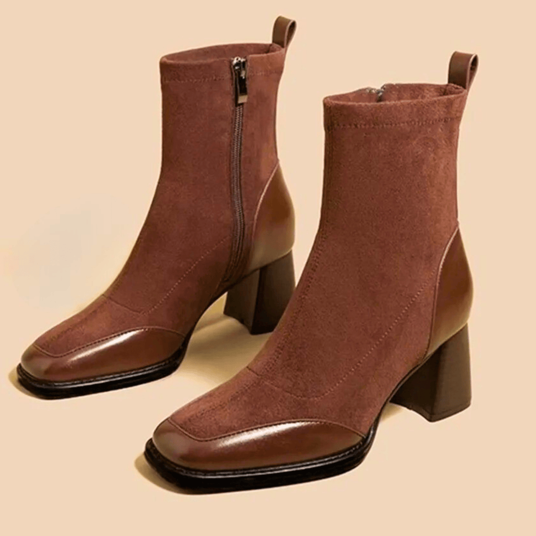 Wrenova | Women's Chelsea Ankle Boots Block Heel - Brown - Image 1