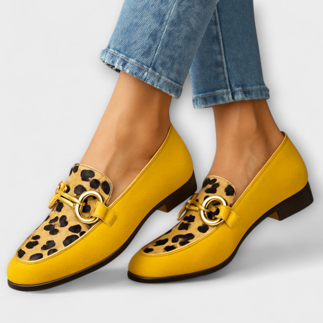 Wrenova | Women's Leopard Print Loafer Flat - Yellow - Image 1