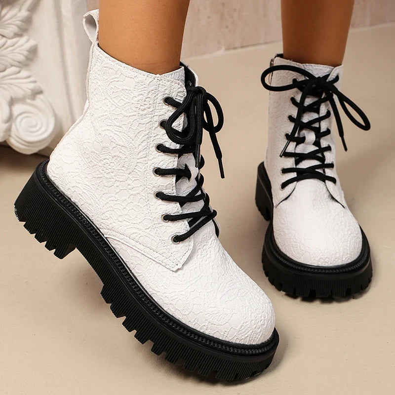 Wrenova | Women's Winter Combat Boot Platform - White - Image 1