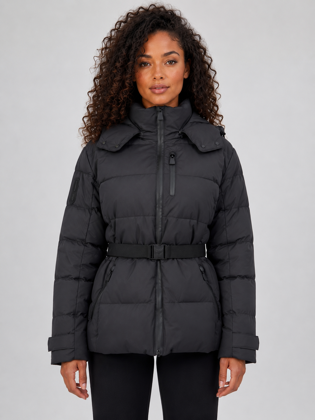 Wrensby | Women's Belted Hooded Puffer Jacket - Dark Grey - Image 1