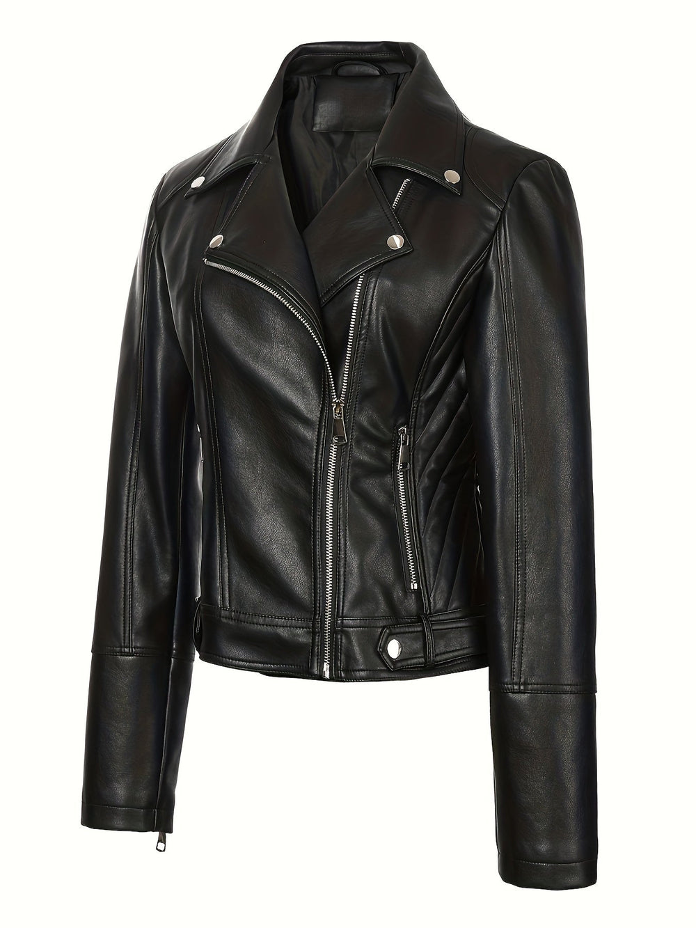 Zephine | Women's Leather Biker Jacket - Black - Image 2