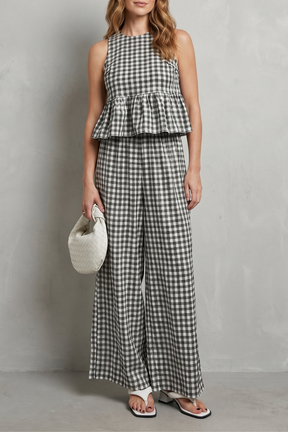 Zephrine | Women's Gingham Co-ord Trouser Set - Dark Grey - Image 1
